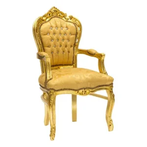 Poltroncina barocco legno e tessuto color oro cm 63x65x108h