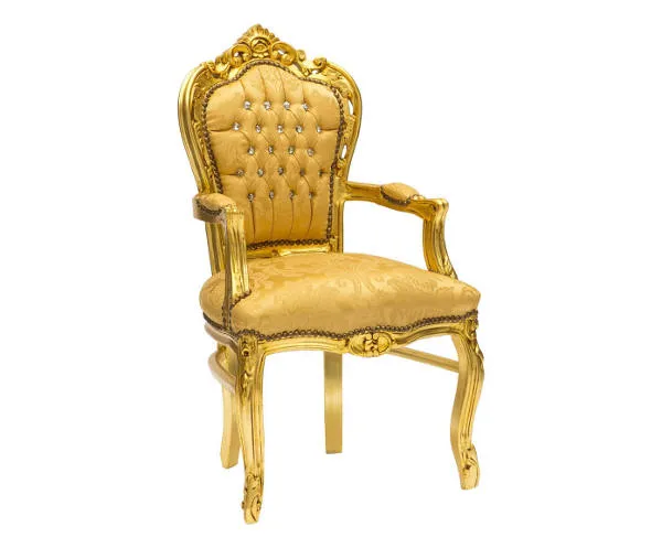 Poltroncina barocco legno e tessuto color oro cm 63x65x108h
