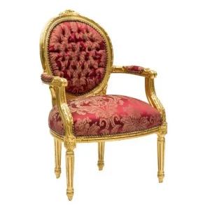 Poltroncina barocco legno e tessuto rosso foglie cm 60x65x90h