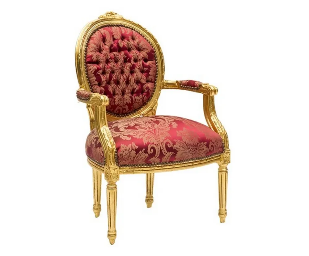 Poltroncina barocco legno e tessuto rosso foglie cm 60x65x90h