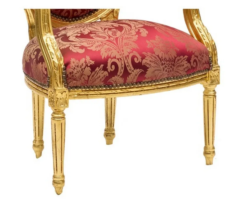 Poltroncina barocco legno e tessuto rosso foglie cm 60x65x90h