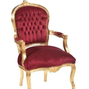 Poltroncina barocco Luigi XVI legno oro tessuto rosso cm 63x65x94h