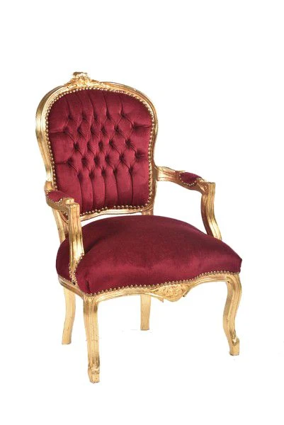 Poltroncina barocco Luigi XVI legno oro tessuto rosso cm 63x65x94h