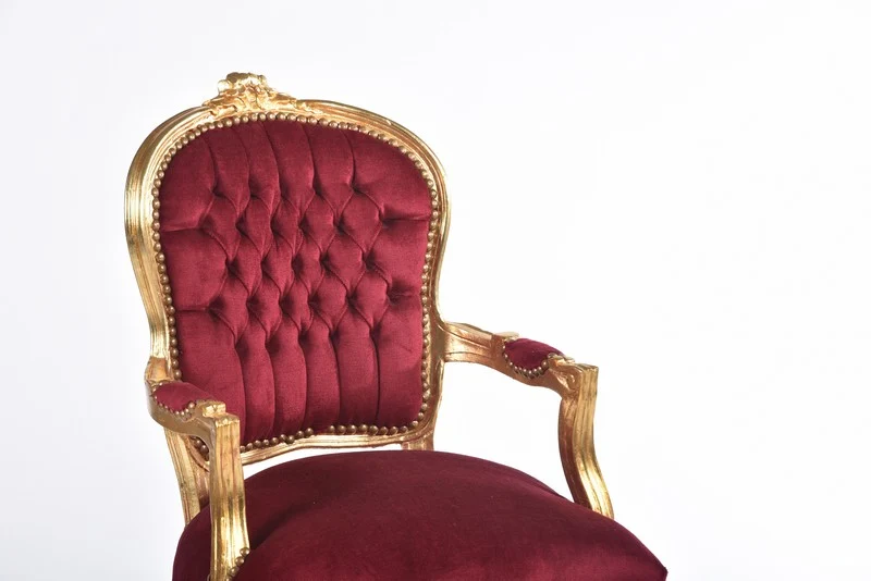 Poltroncina barocco Luigi XVI legno oro tessuto rosso cm 63x65x94h