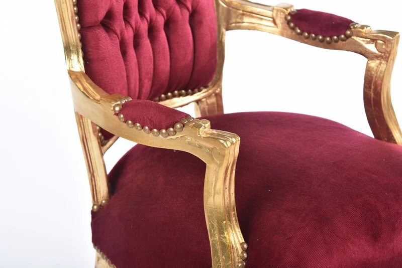 Poltroncina barocco Luigi XVI legno oro tessuto rosso cm 63x65x94h