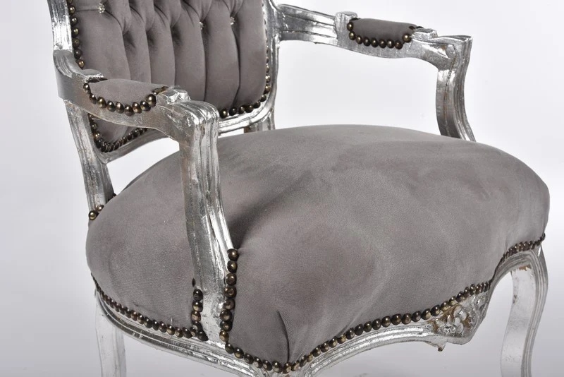 Poltroncina barocco da salotto o ingresso legno e tessuto colore grigio cm 63x65x94h