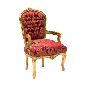 Poltroncina con braccioli stile barocco legno e tessuto rosso cm 60x65x94h