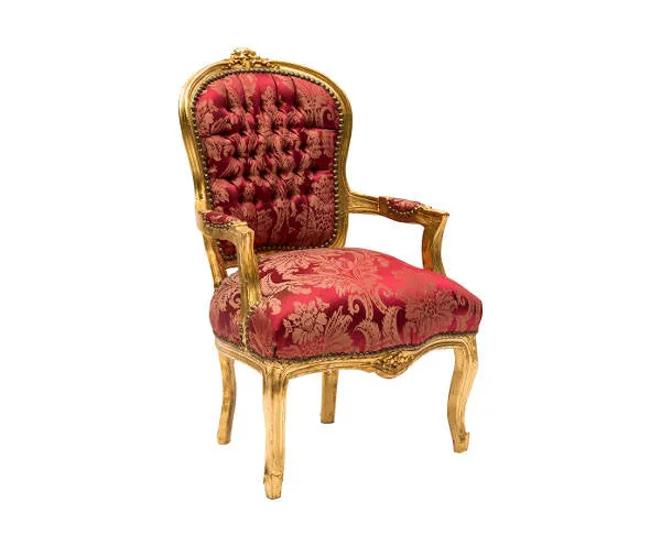 Poltroncina con braccioli stile barocco legno e tessuto rosso cm 60x65x94h