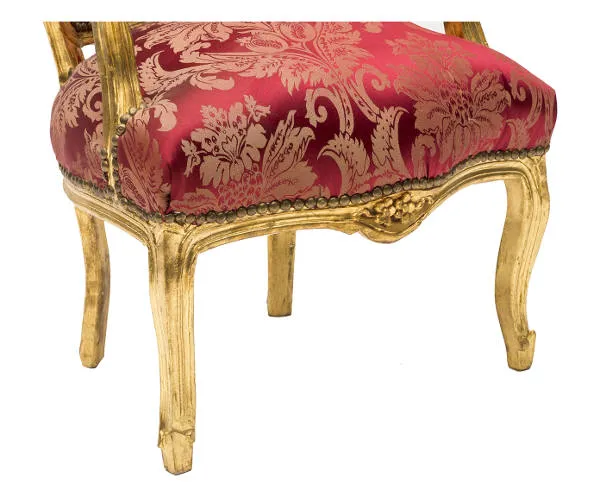 Poltroncina con braccioli stile barocco legno e tessuto rosso cm 60x65x94h