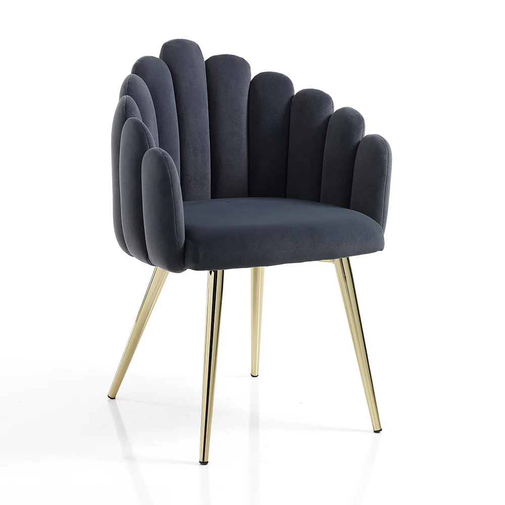 Poltroncina design velluto grigio gambe metallo dorato cm 60x58x85h
