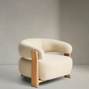 Poltroncina da esterno granito beige con gambe legno massello di teak con finitura naturale, 100 % FSC