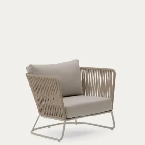Poltroncina da esterno Saconca realizzata corda e acciaio zincato beige