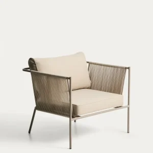 Poltroncina da esterno Zivia realizzata corda ecrù e acciaio zincato tortora