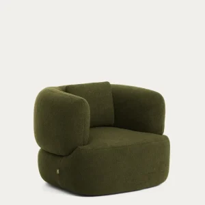 Poltroncina girevole Martina con cuscino similpelle di agnello verde scuro FSC Mix Credit