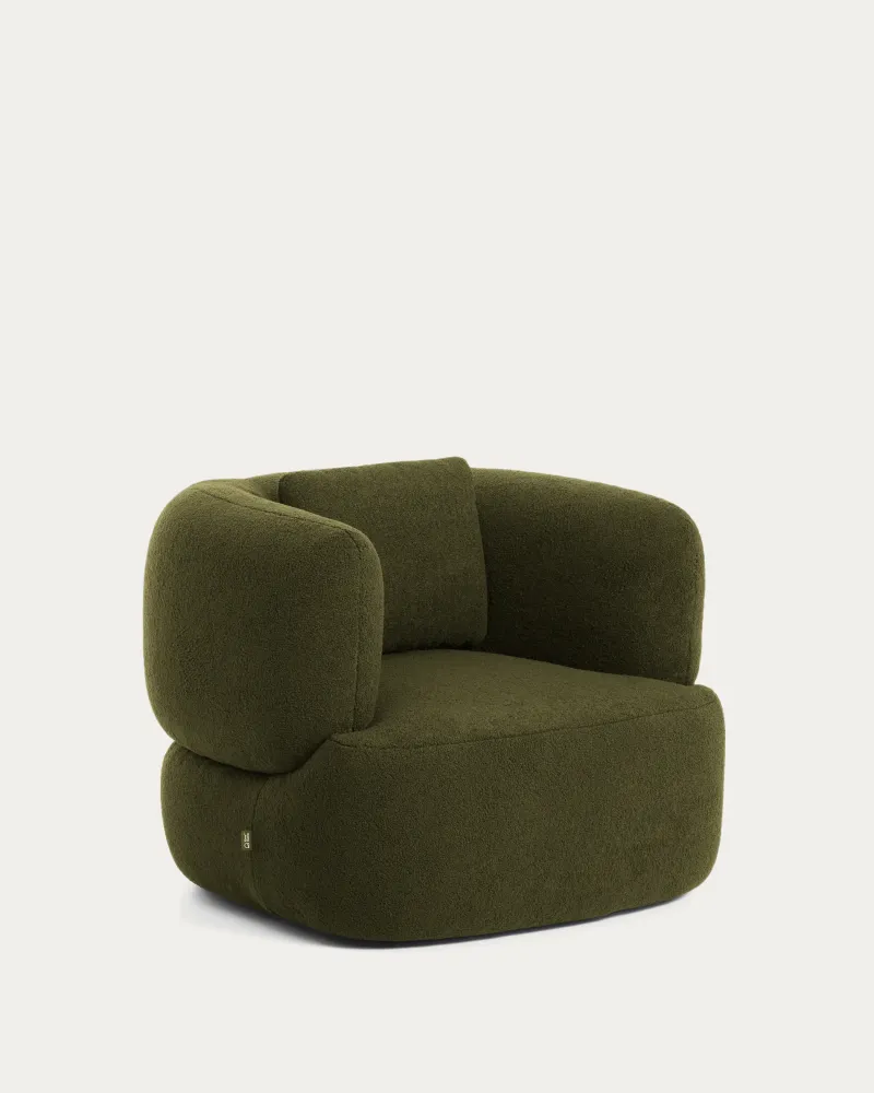 Poltroncina girevole Martina con cuscino similpelle di agnello verde scuro FSC Mix Credit