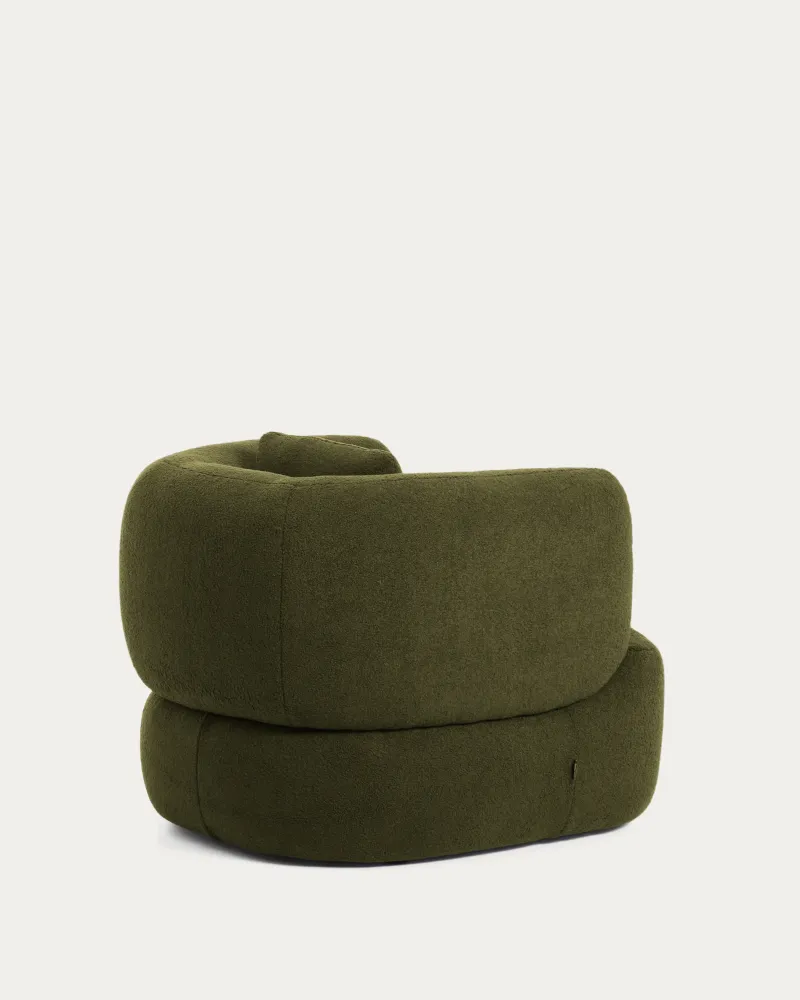 Poltroncina girevole Martina con cuscino similpelle di agnello verde scuro FSC Mix Credit