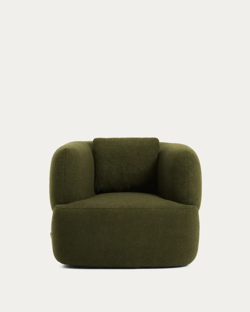 Poltroncina girevole Martina con cuscino similpelle di agnello verde scuro FSC Mix Credit