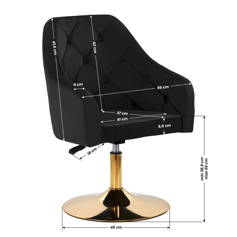 Poltroncina Girevole Velvet con Base Oro Elegante Sedia Design Trapuntata | QS-BL14G (Nero)