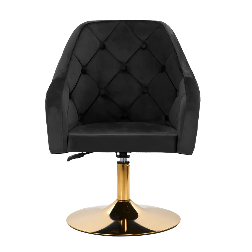 Poltroncina Girevole Velvet con Base Oro Elegante Sedia Design Trapuntata | QS-BL14G (Nero)