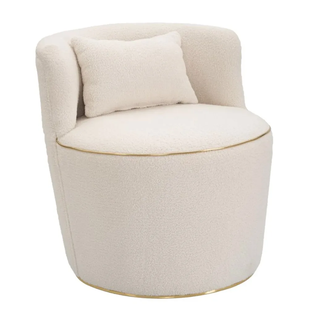 Poltroncina "Iceland" tessuto colore crema con decorazioni dorate per interni