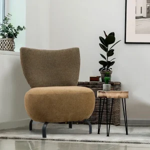 Poltroncina da ingresso rotonda tessuto marrone e fantasia cm 64x74x84h
