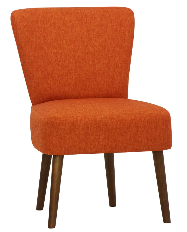 Poltroncina moderna tessuto colore arancio gambe legno cm 55x48x86h