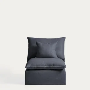 Poltroncina sfoderabile Anarela lino e viscosa grigio scuro, 90 cm, FSC Mix Credit