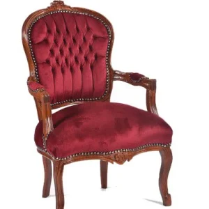 Poltroncina stile barocco legno e tessuto colore rosso cm 63x65x94h