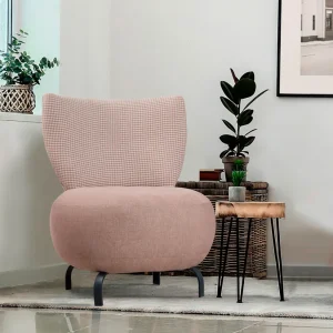 Poltroncina tessuto rosa tonda imbottita per ingresso camera cm 64x74x84h