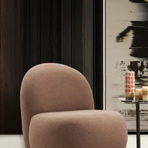 Poltroncina tonda moderna da salotto tessuto colore marrone cm 74x85x75h