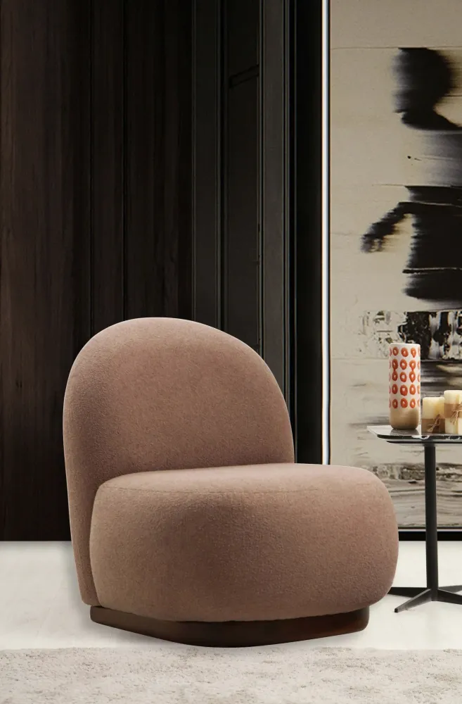 Poltroncina tonda moderna da salotto tessuto colore marrone cm 74x85x75h