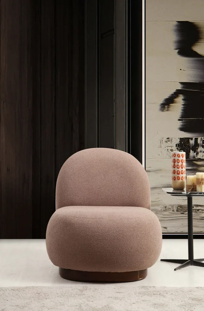 Poltroncina tonda moderna da salotto tessuto colore marrone cm 74x85x75h