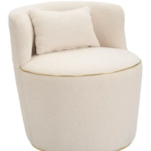 Poltroncina tonda per camera salotto con cuscino tessuto crema cm 63x68x69h