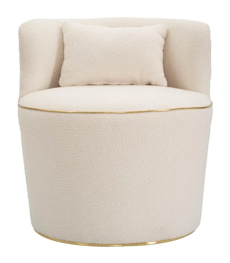 Poltroncina tonda per camera salotto con cuscino tessuto crema cm 63x68x69h
