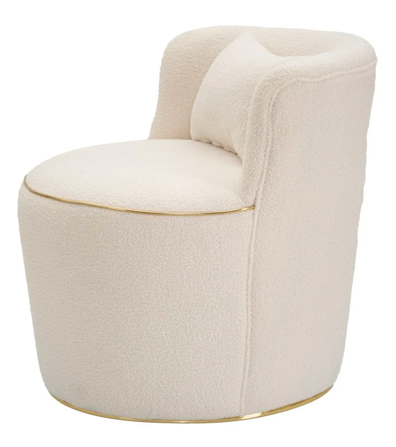 Poltroncina tonda per camera salotto con cuscino tessuto crema cm 63x68x69h