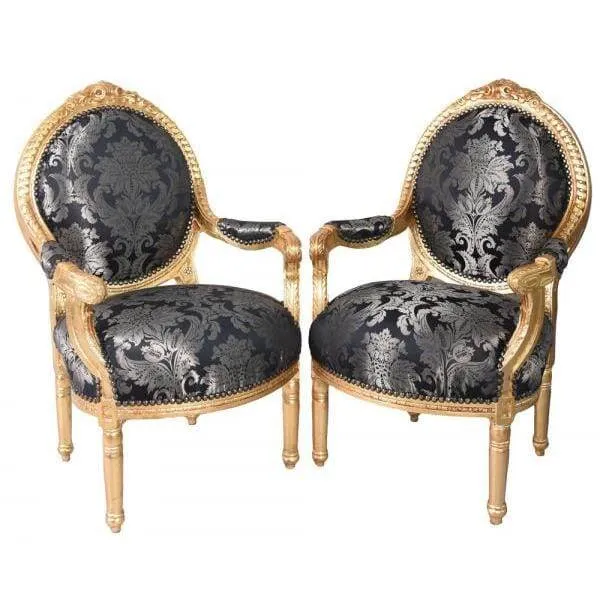 2X POLTRONE ROCOCO ROYAL ATMOSPHERE NERO ORO