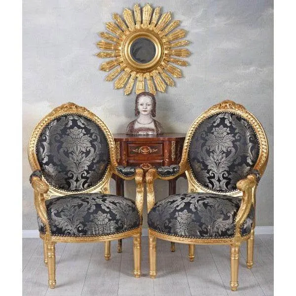 2X POLTRONE ROCOCO ROYAL ATMOSPHERE NERO ORO