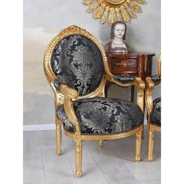 2X POLTRONE ROCOCO ROYAL ATMOSPHERE NERO ORO
