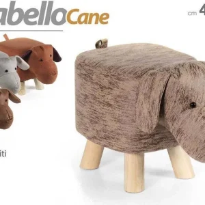 Pouf Cane Bambini Sgabello Poggiapiedi Imbottito Piedi Legno 46x26x28 Cm 808692