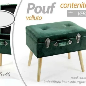 Pouf Contenitore Baule Poggiapiedi Sgabello Pouff Velluto Verde 50x35x46cm 756801