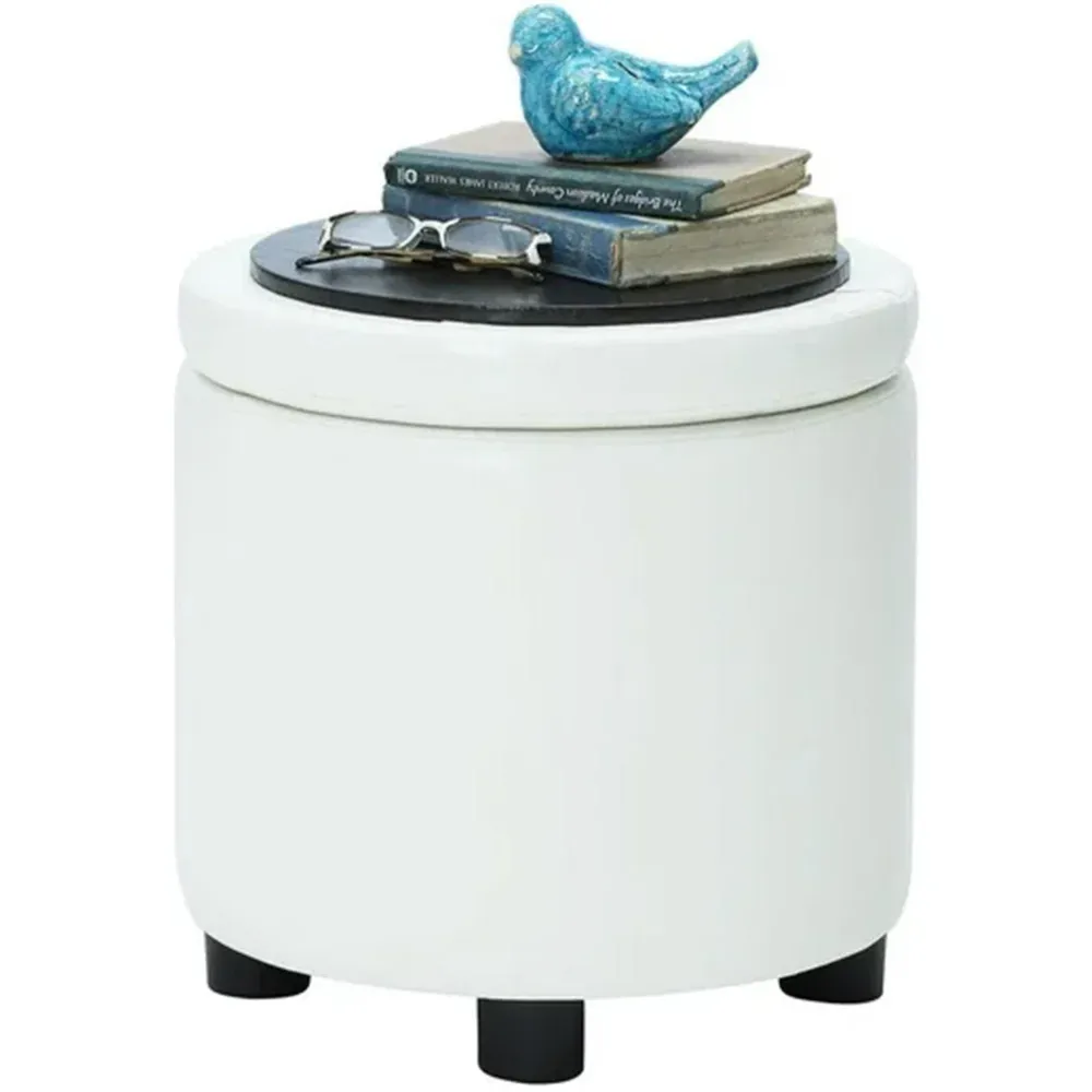 Pouf Contenitore Poggiapiedi Ecopelle Bianco Sgabello Apribile 40x40x40.5 cm