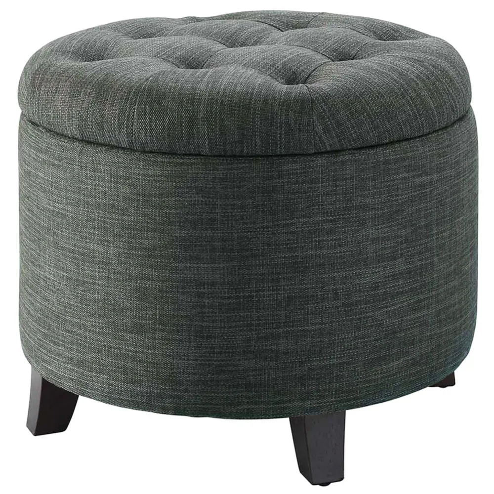 Pouf Contenitore Poggiapiedi legno e tessuto Grigio Sgabello Baule scomparto