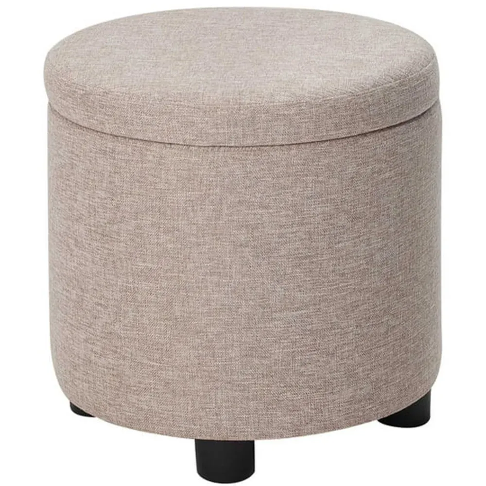 Pouf Contenitore Poggiapiedi Tessuto Beige Sgabello Apribile 40x40x40.5 cm