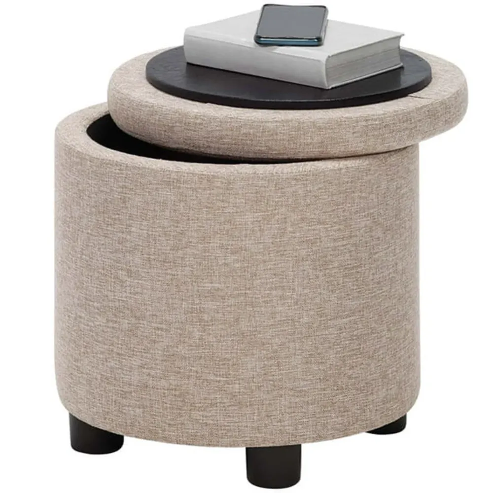 Pouf Contenitore Poggiapiedi Tessuto Beige Sgabello Apribile 40x40x40.5 cm