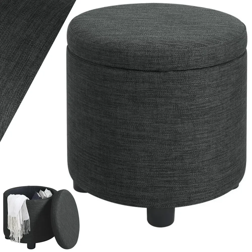 Pouf Contenitore Poggiapiedi Tessuto Grigio Sgabello Apribile 40x40x40.5cm