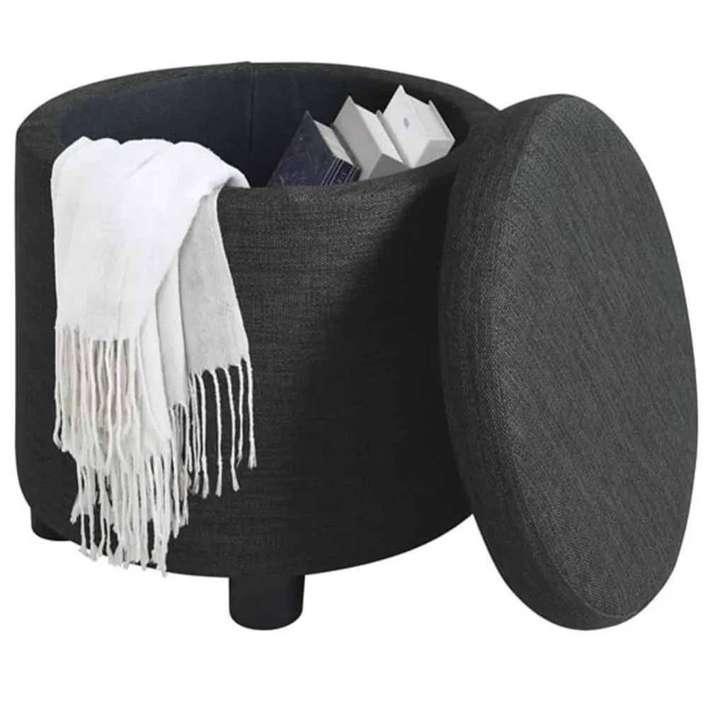 Pouf Contenitore Poggiapiedi Tessuto Grigio Sgabello Apribile 40x40x40.5cm