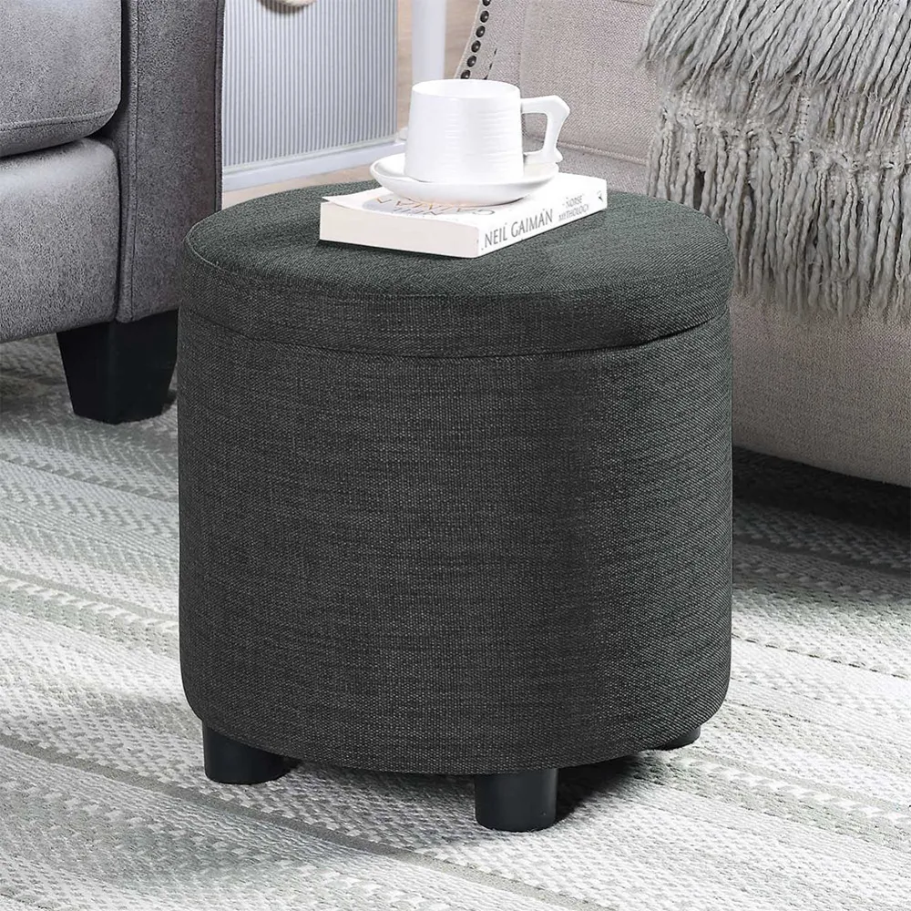 Pouf Contenitore Poggiapiedi Tessuto Grigio Sgabello Apribile 40x40x40.5cm