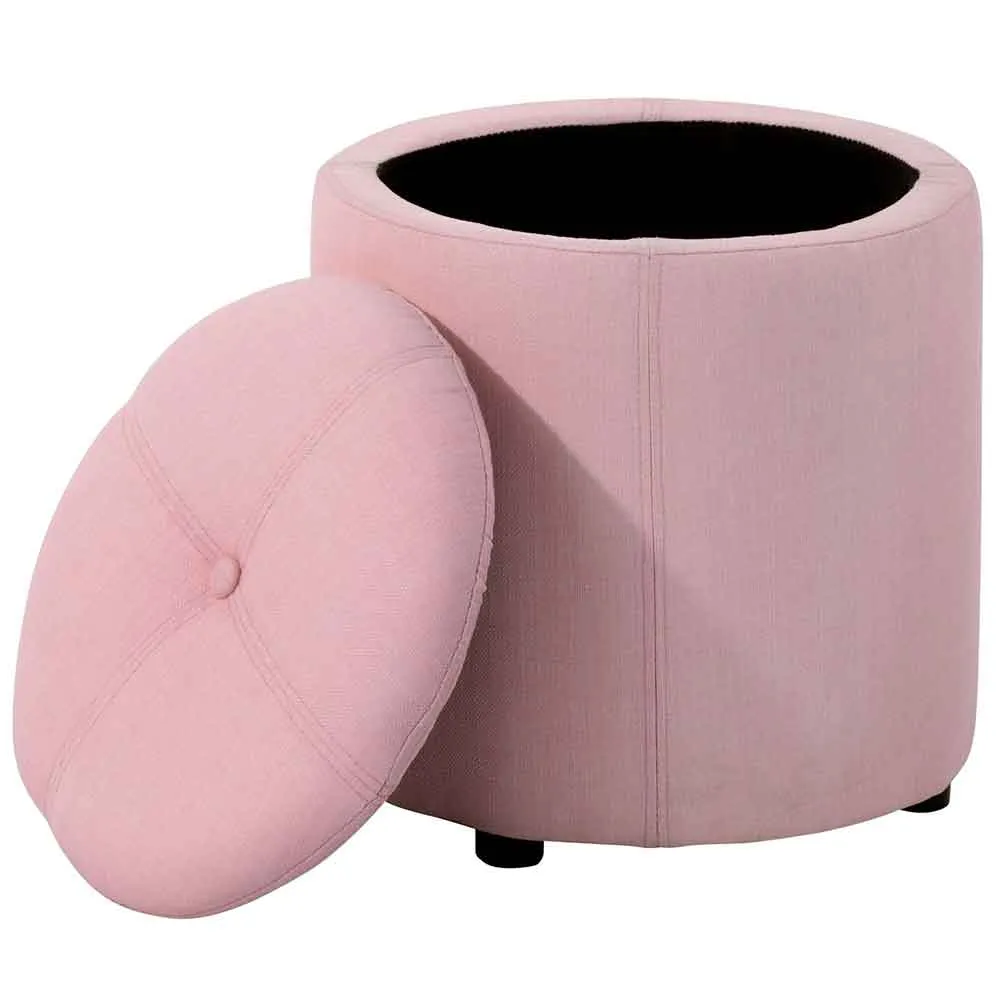 Pouf Contenitore Sgabello Cassapanca Poggiapiedi Tessuto Rosa 40x36cm Moderno