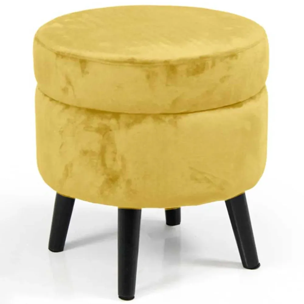 Pouf Contenitore Sgabello Cassapanca Poggiapiedi Tessuto Velluto Mostarda 37x40