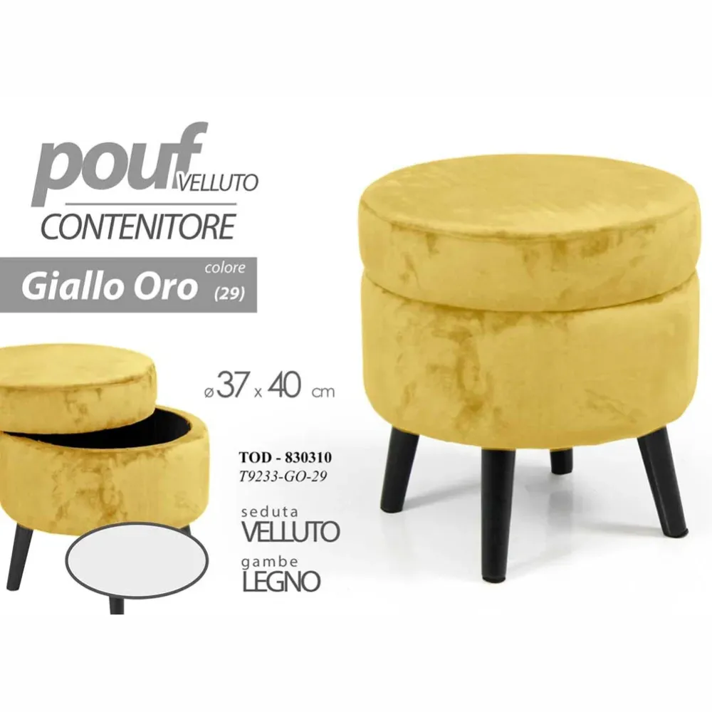 Pouf Contenitore Sgabello Cassapanca Poggiapiedi Tessuto Velluto Mostarda 37x40